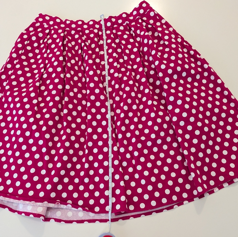 Grace Karin Pink Polka Dot Pleated A-Line Skirt Retro Rockabilly Magenta Large - Picture 7 of 7